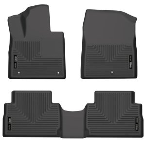Hyundai Santa Fe Floor Liners - Front + Rear - Husky Liners - WeatherBeater - Black - `21-`22 Hyundai Santa Fe Floor Liners - Front + Rear - Husky Liners - WeatherBeater - Black - `21-`22